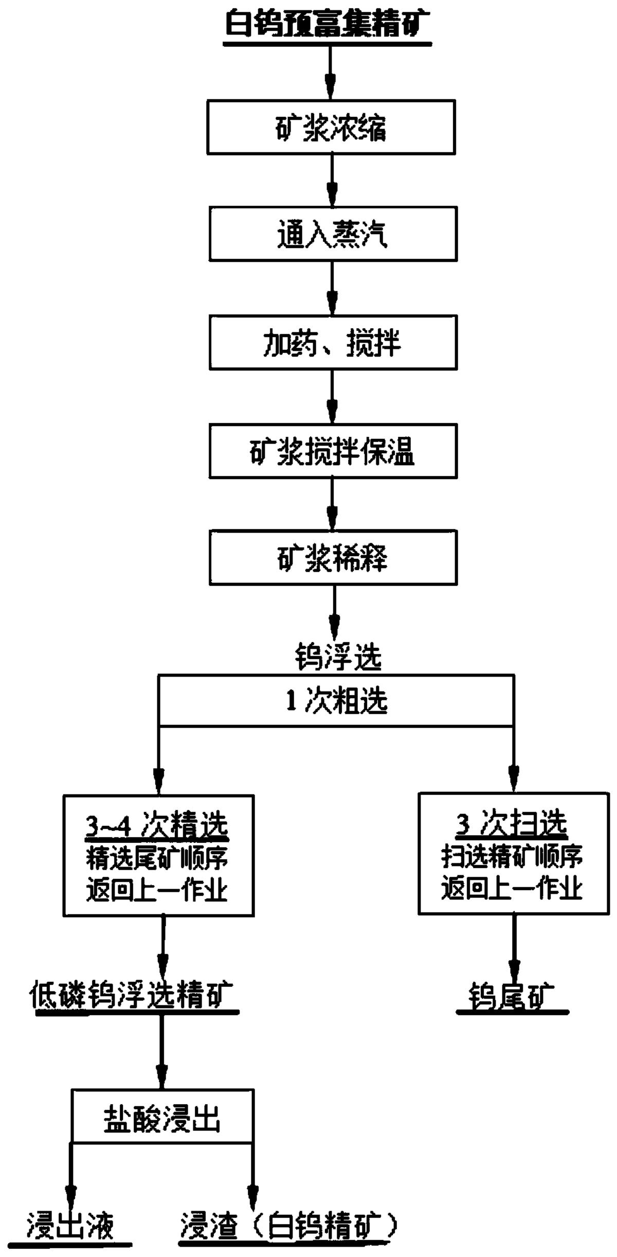 一種白鎢預(yù)富集精礦脫磷的選冶方法